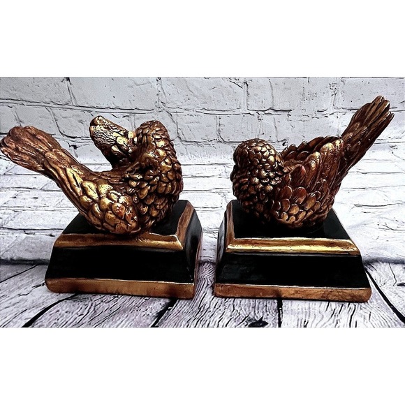 Vintage World Art Gold Bird Turtle Doves Bookends Slides‎ - Picture 3 of 8